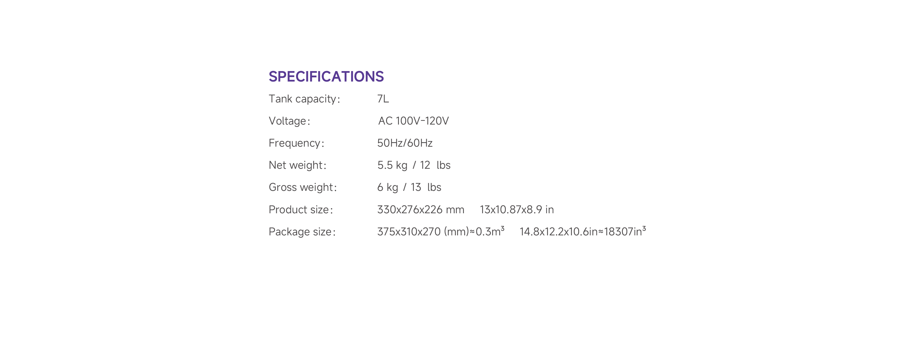 Specifications-T-01